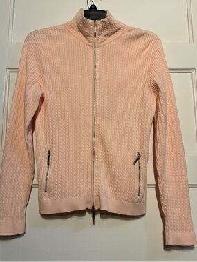 Vintage Lauren Ralph Lauren 100% Cotton Light Pink Zip-Up Cable Knit Cardigan